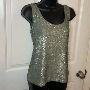Sequined Scoop Neck Tank Top - Sage Green